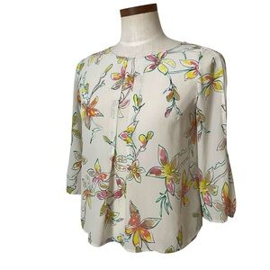 Marella Silk Floral Print Shirt Blouse Cream Multi IT Sz 40 XS